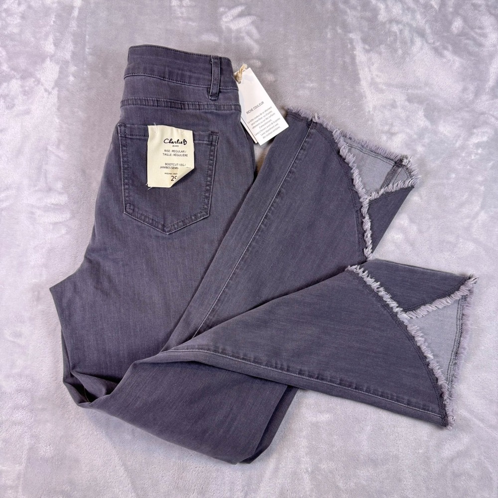 Charlie B Regular Rise Bootcut Jeans Womens 29 Charcoal Grey Tulip Frayed Hem